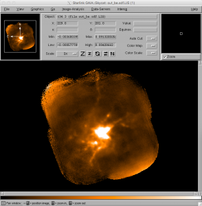 Map derived from the reduction of the SCUBA-2 tutorial data using the "bright_extended" dimmconfig file. 