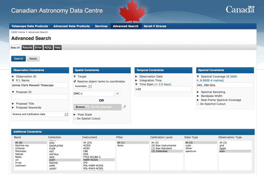 CADC Observation search page.